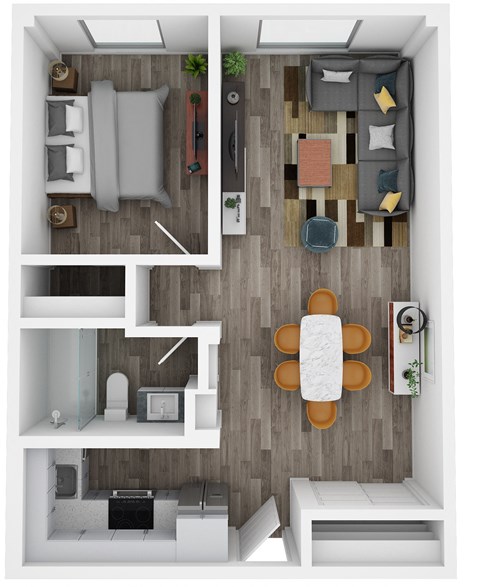 Floor plan for 1 bed, 1 bath, 500 sqft